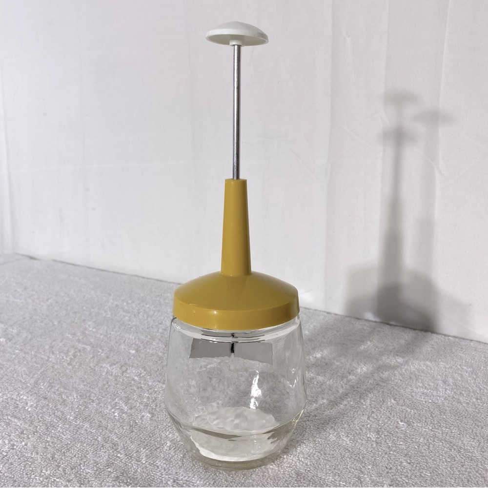 Vintage Androck Canada Glass Food Chopper W MCM Harvest Gold Lid
